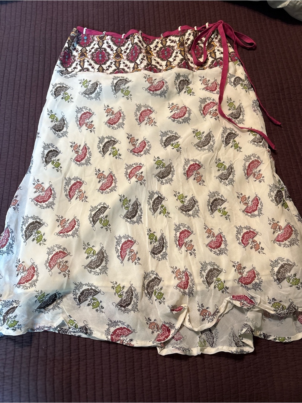 Cream Printed Fairy Skirt with Pink Trim and Tie Waist
